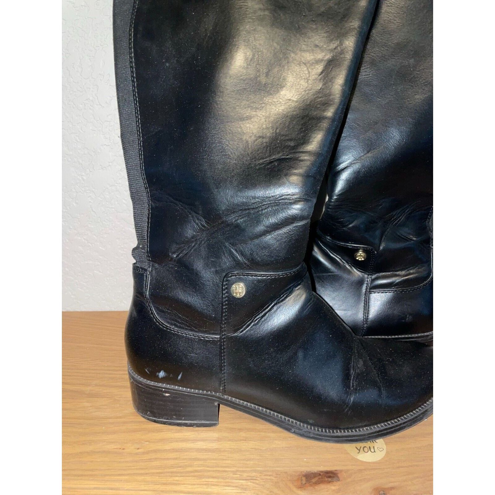 Tommy Hilfiger Womens Tommy Hilfiger Black Boots Faux Leather Tall Shoe 8.5 Size US 8.5 / IT 38.5 - 3 Thumbnail