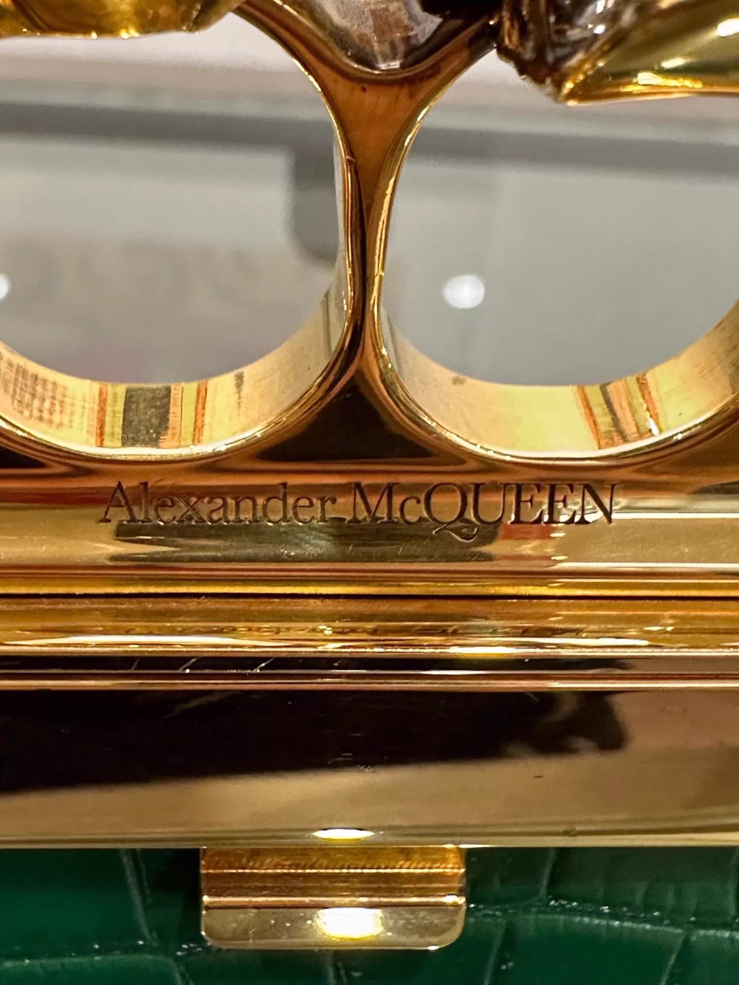 Alexander McQueen AMQ Gold 4F Skull Swarovski Green Croc Clutch 99New Size ONE SIZE - 4 Thumbnail