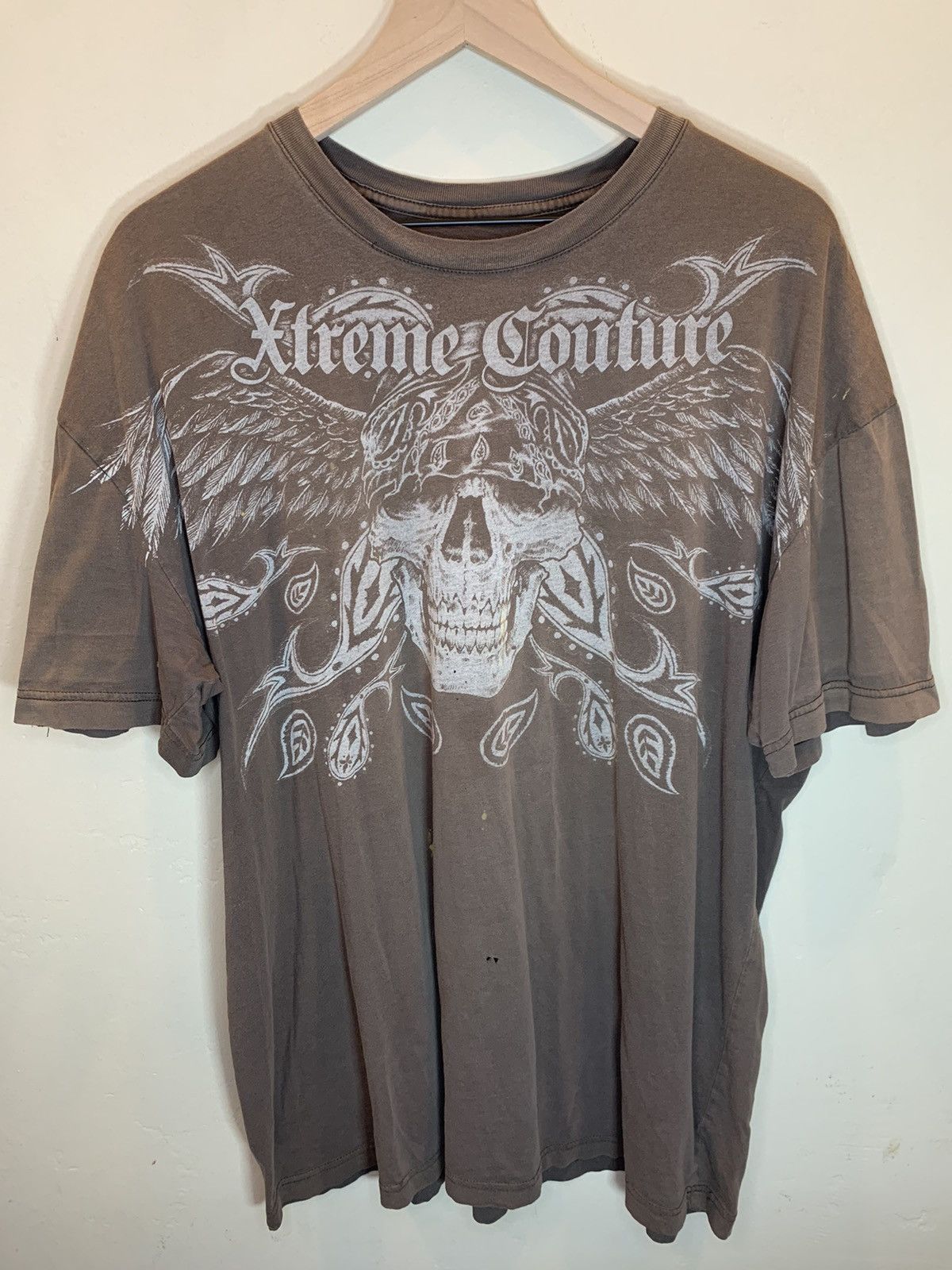 Vintage RARE Vintage Xtreme Couture Skull Wings Biker MMA Fade Shirt Size US XXL / EU 58 / 5 - 1 Thumbnail