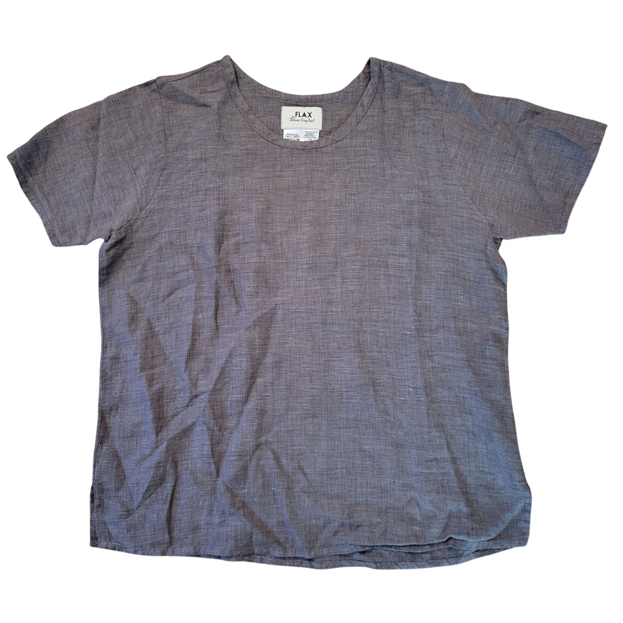 FLAX Flax Jeanne Engelhart M Brown Linen Short Sleeve Top Lagenlo Size M / US 6-8 / IT 42-44 - 4 Thumbnail