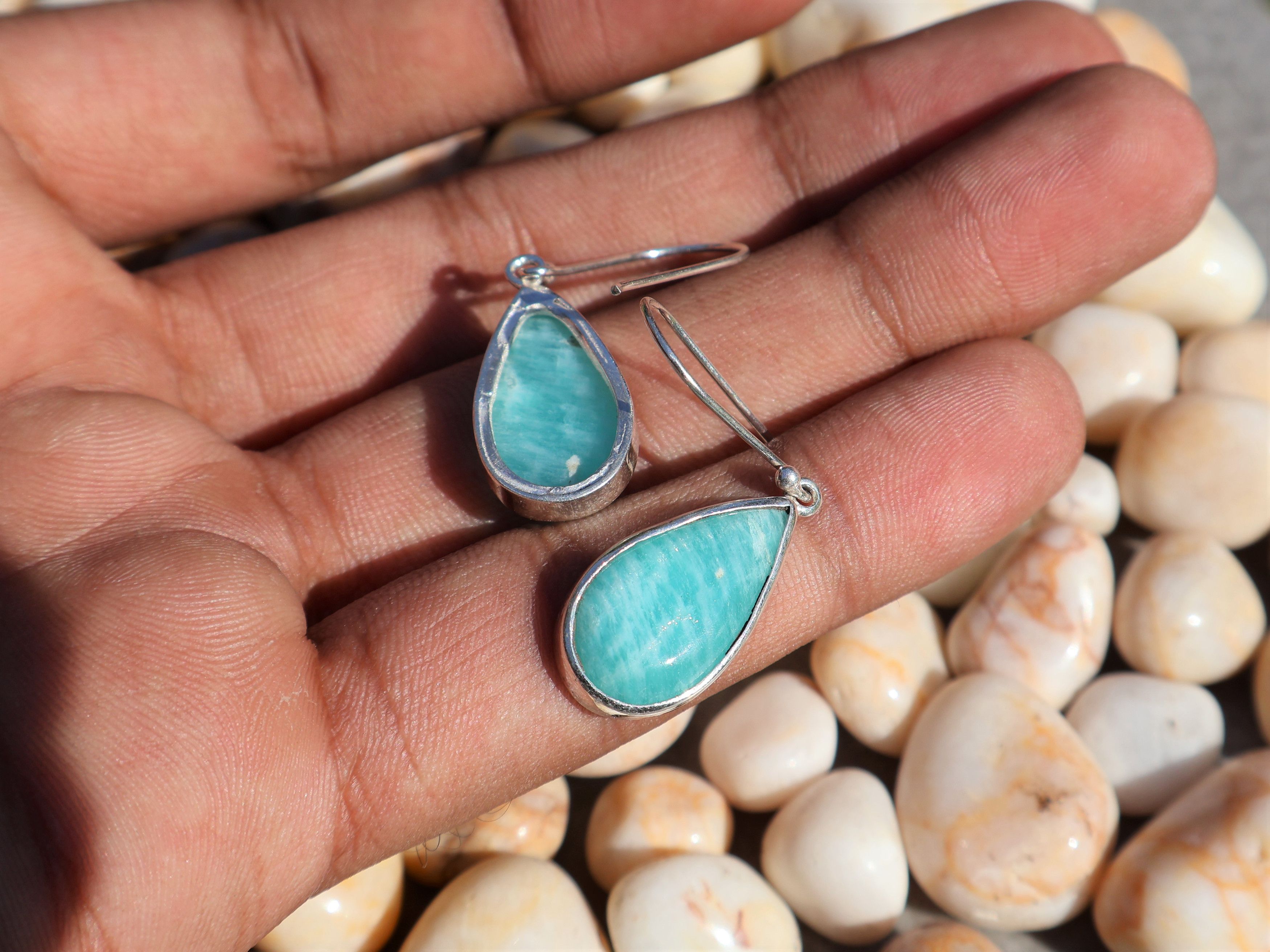 Handmade Amazonite Earring, 925 Sterling Silver, Handmade Earring, Size ONE SIZE - 9 Thumbnail