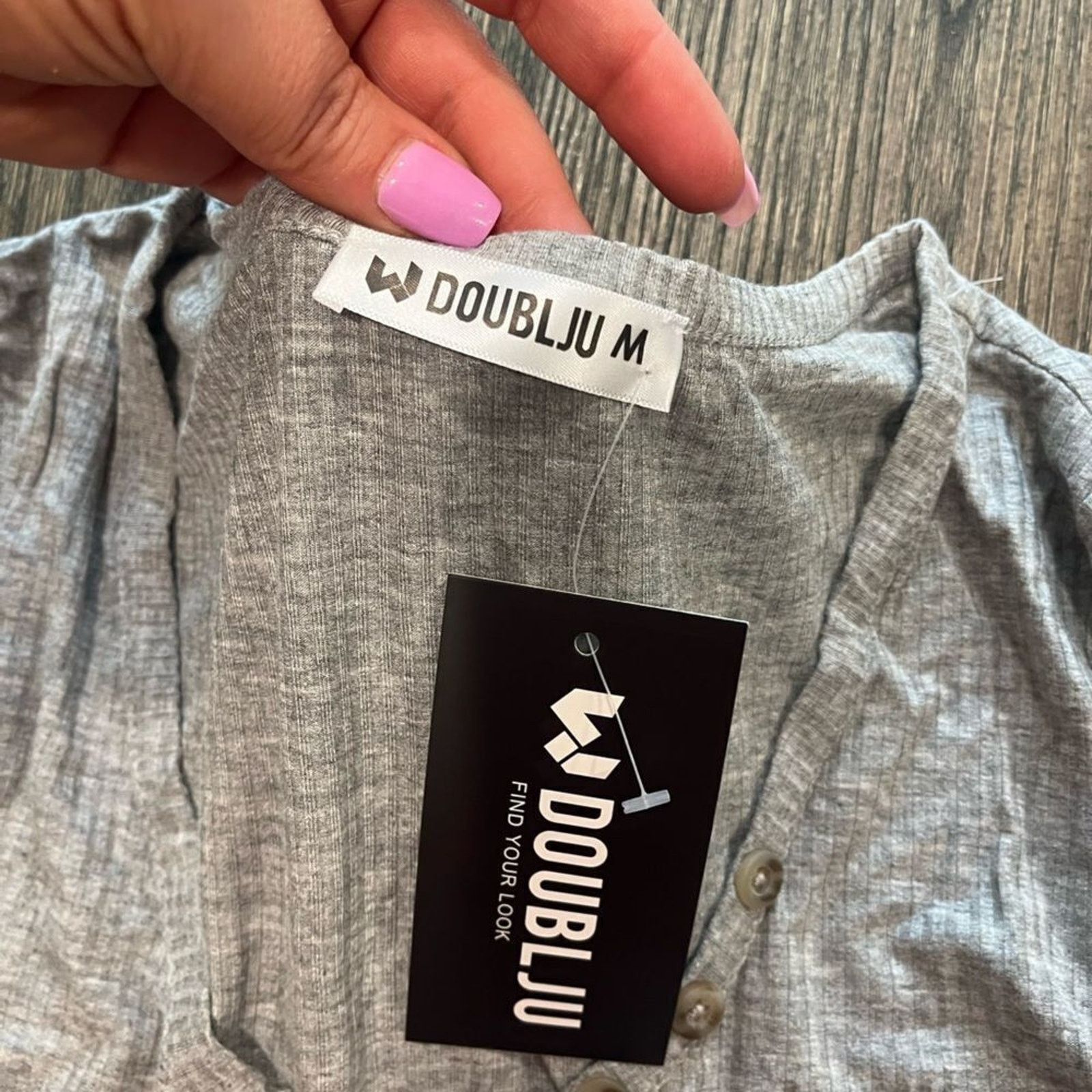 Vintage NWT Doubleju Light Gray Long Sleeve Ribbed Henley Top Size M Size M / US 6-8 / IT 42-44 - 2 Thumbnail