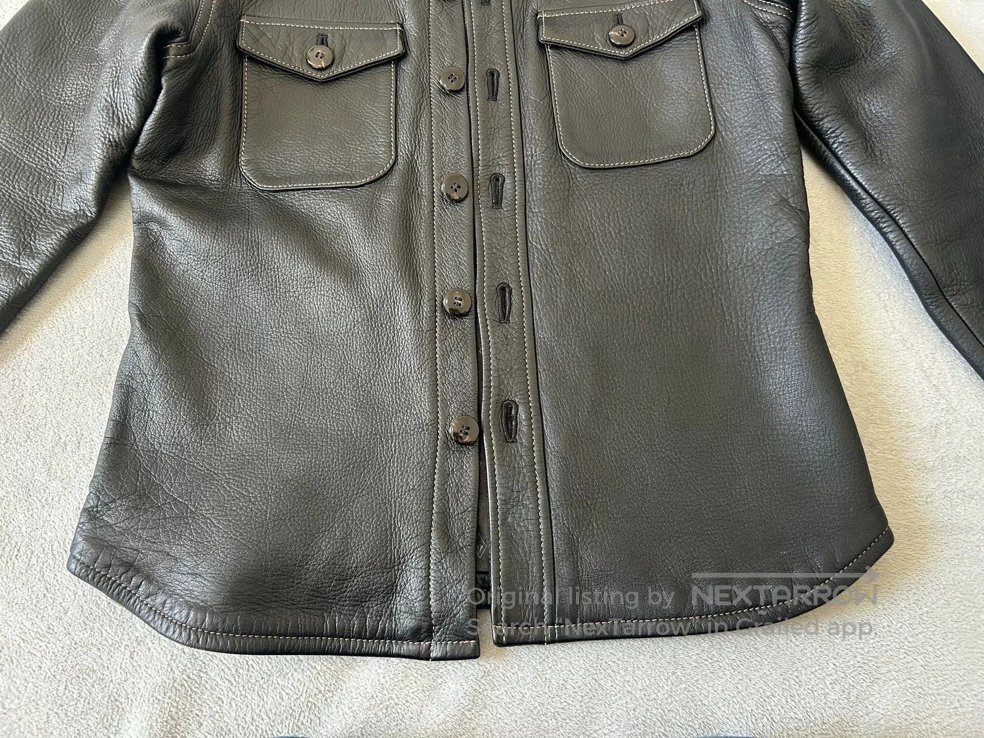 The Flat Head black leather shirt with unique buttons. Size US M / EU 48-50 / 2 - 4 Thumbnail