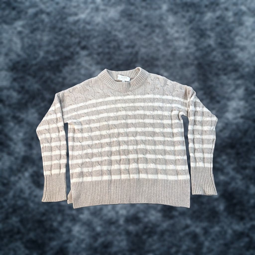 La Ligne La Ligne Sweater Womens Small Wool Cashmere Striped Beige Cable Knit Chunky Size S / US 4 / IT 40 - 1 Thumbnail