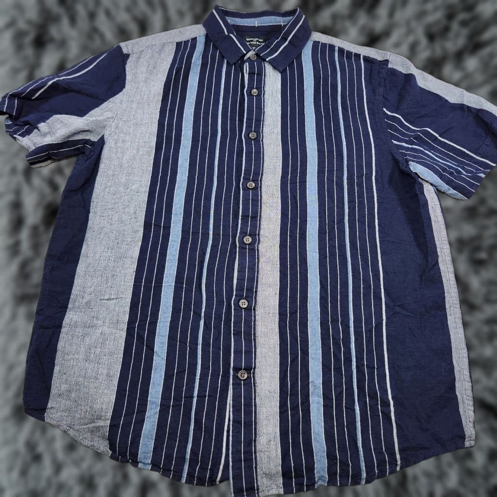 Banana Republic Shirt Men Medium Slim Fit Striped Blue Linen Blend  Button-Up Short Sleeve Casual Outdoor Classic - stein-coach.com