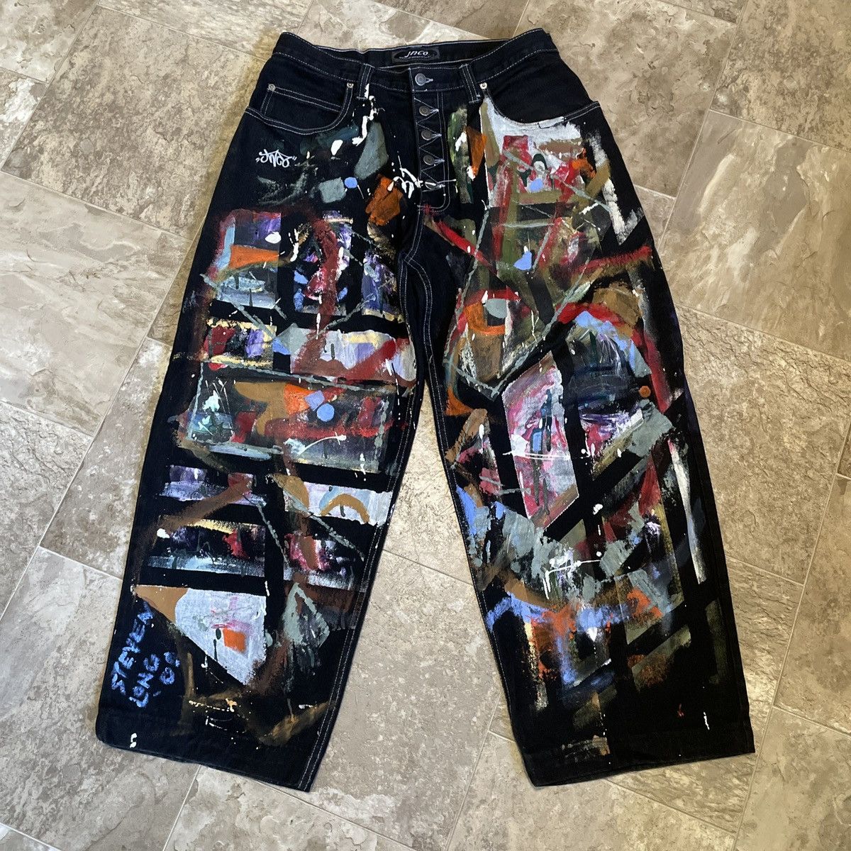 JNCO × Vintage Vintage 1980s JNCO baggy wide leg hand painted jeans Size US 34 / EU 50 - 2 Thumbnail