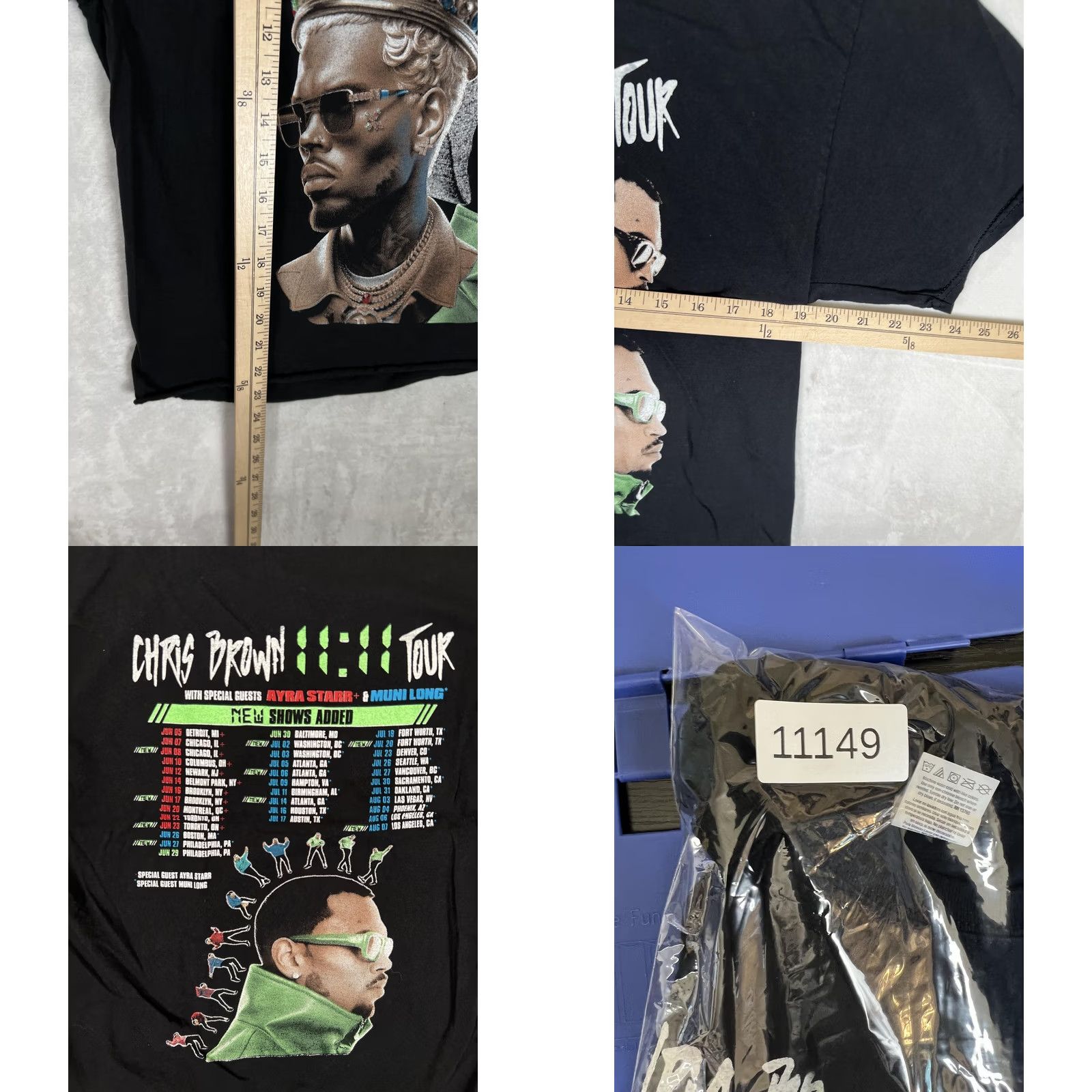 Fruit Of The Loom Chris Brown 11:11 Tour Concert T-Shirt Womens Large Black R&B Hip Hop Crop Size L / US 10 / IT 46 - 8 Thumbnail