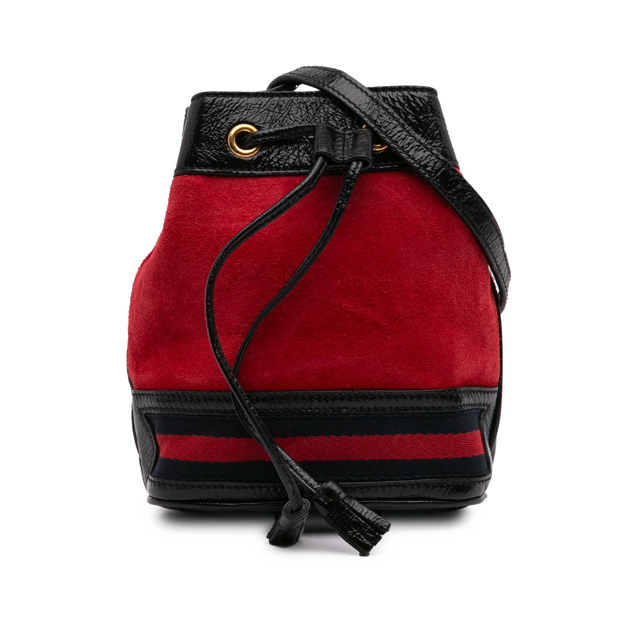 Gucci Mini Suede And Patent Web Ophidia Bucket Bag in Red, Women's