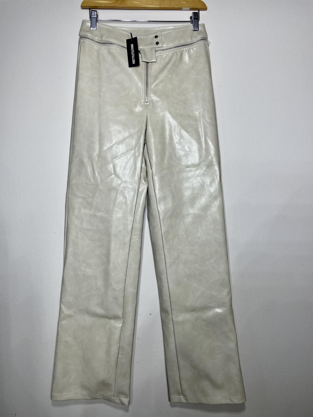 Other New Cream Faux Leather Zip Trouser Clean Girl Aesthetic Sz 4 Size 27" / US 4 / IT 40 - 1 Thumbnail