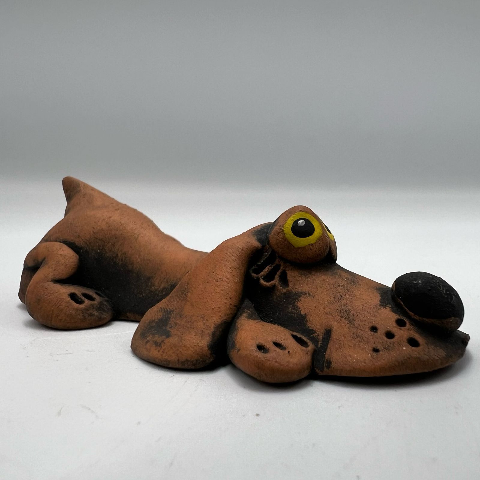 Vintage Small Dog Figurine Brown Ceramic Handmade