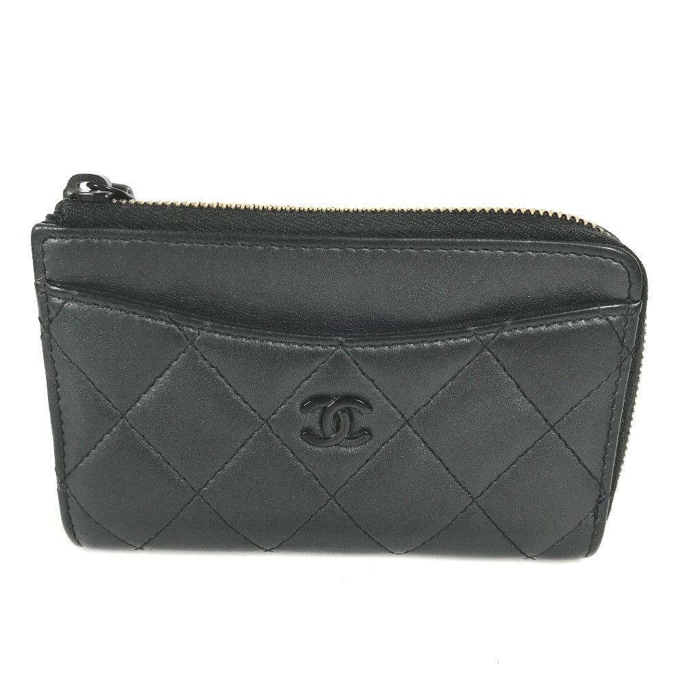 Chanel Ap3179 Saw Black Cc Coma Mark Matelasse Fragment Case Wallet Change Purse Coin Leather Women