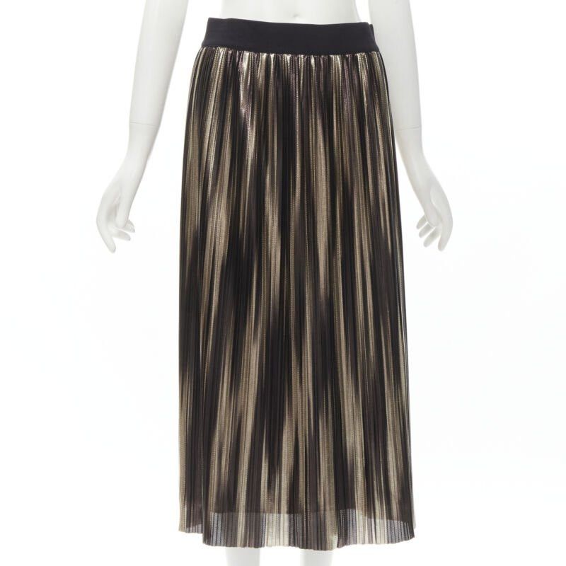 ALICE OLIVIA metallic gold pleated plisse midi skirt US8 M