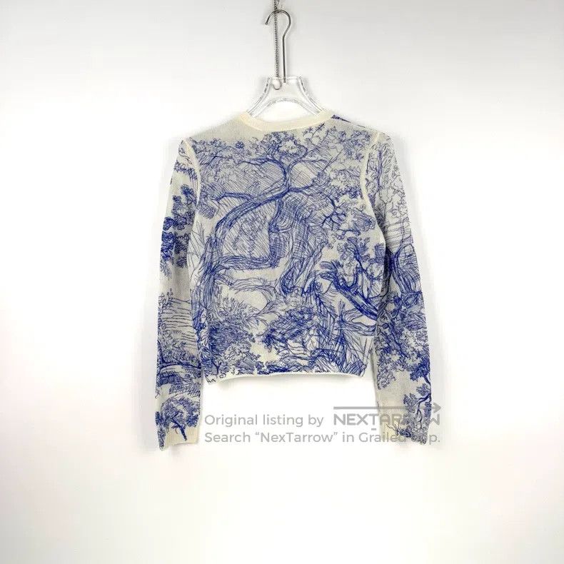 Dior Dior Blue and white embroidered jungle animal cashmere swe Size XS / US 0-2 / IT 36-38 - 4 Thumbnail