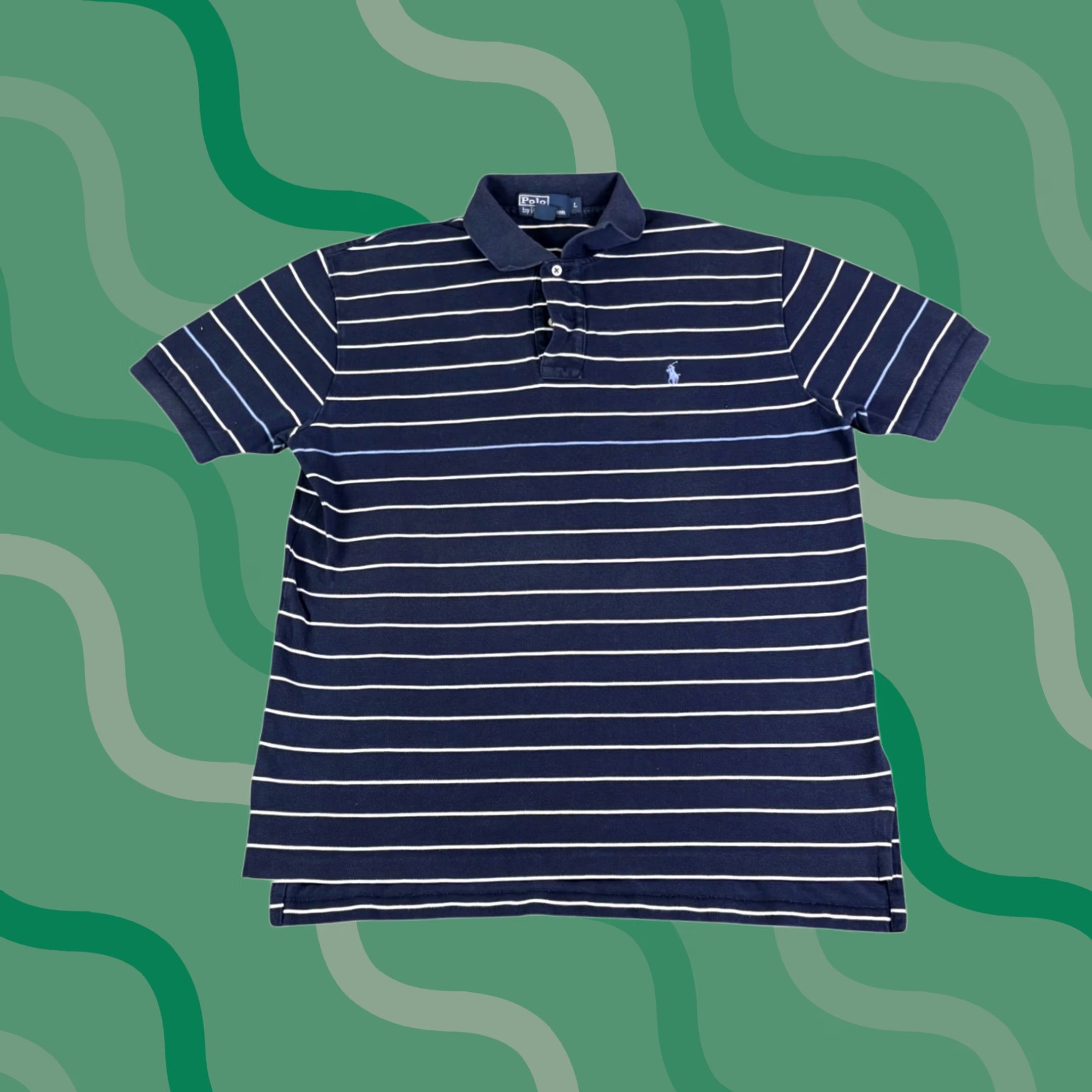 Polo Ralph Lauren Polo Ralph Lauren Shirt Polo Blue Striped Short Sleeve Pique Navy Mens Large casual, Golf, 90s, Classic Fit Size US L / EU 52-54 / 3 - 1 Thumbnail