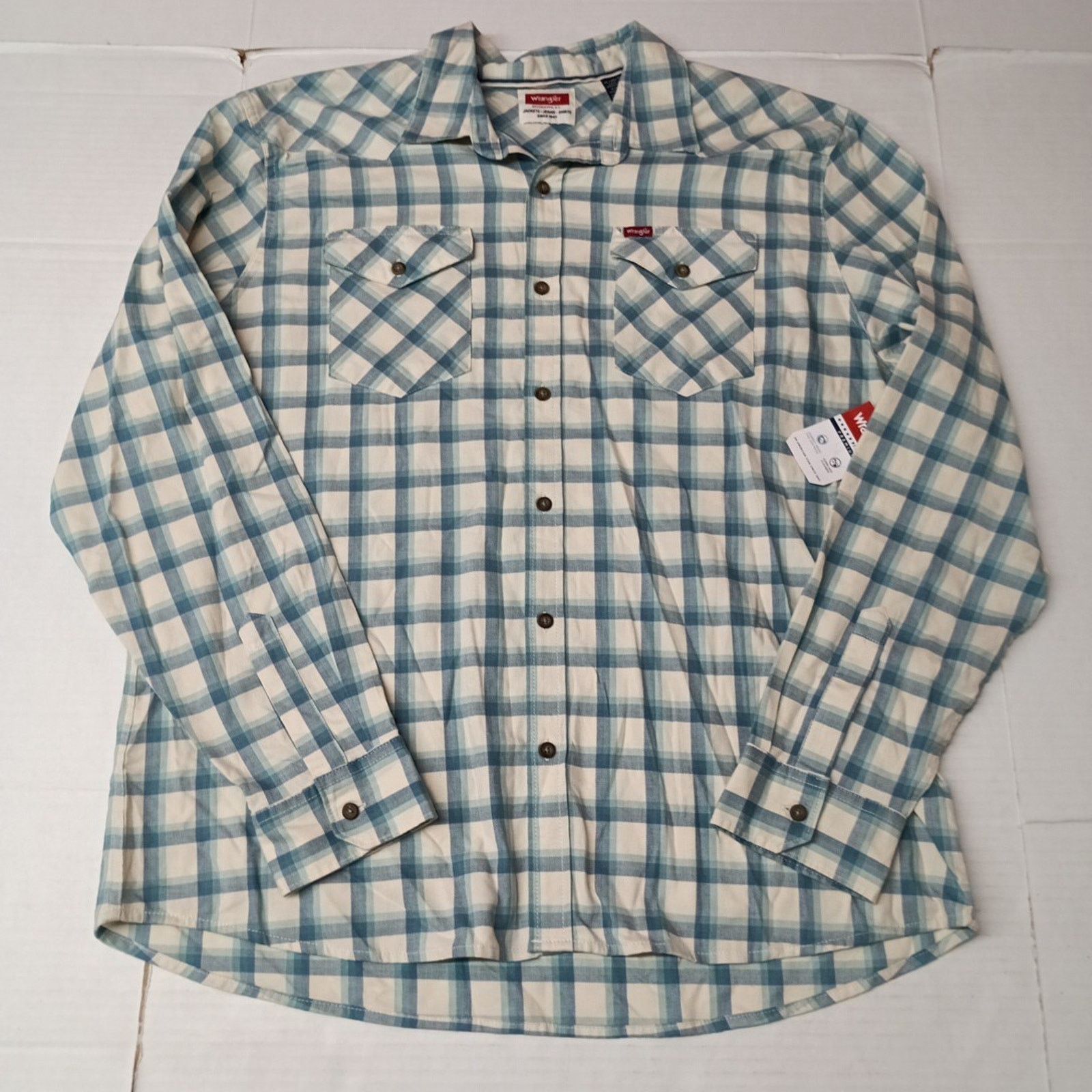 Wrangler Wrangler Cowboy Wash Twill Shirt Mens XL Nile Blue Checkered Size US XL / EU 56 / 4 - 1 Thumbnail