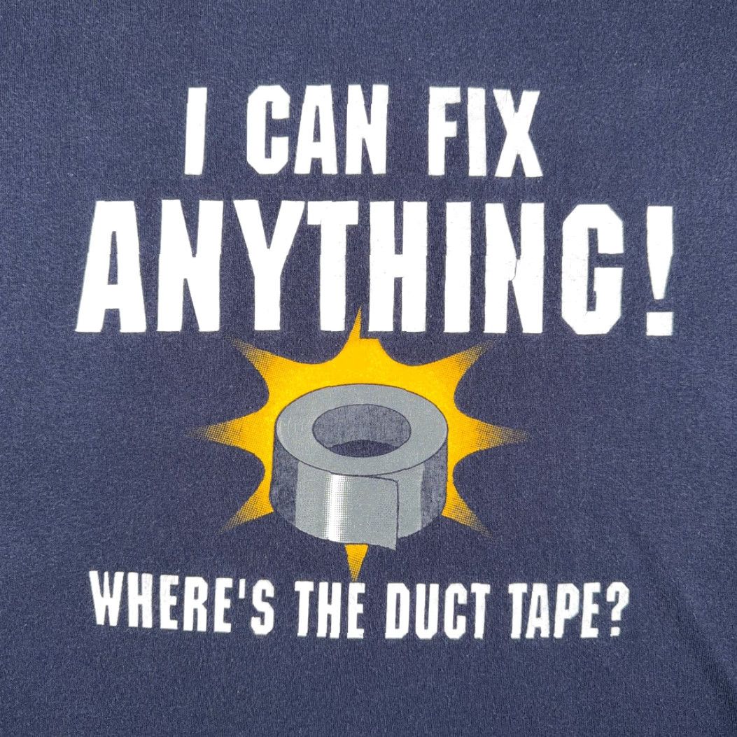 Gildan VINTAGE Duct Tape Shirt Adult EXTRA LARGE Blue Fix Anything Handyman Funny Y2K 90s Retro Classic Quotes Dad Gildan T-Shirt Mens XL Blue Size US XL / EU 56 / 4 - 2 Thumbnail