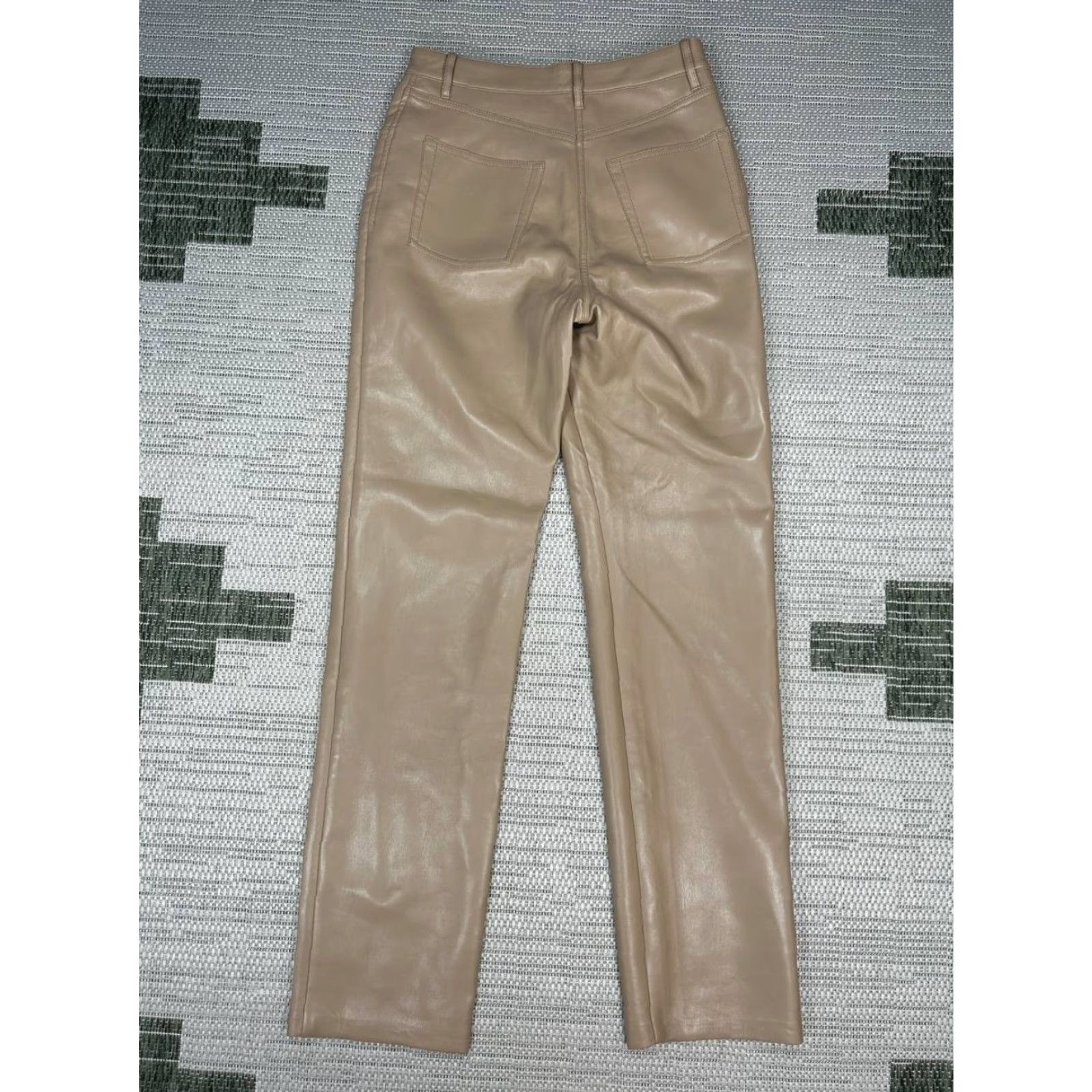 Vintage Wilfred Vegan Leather Melina Pants Womens 6 Beige Mid Rise Straight Leg Stretch Size 28" / US 6 / IT 42 - 2 Thumbnail