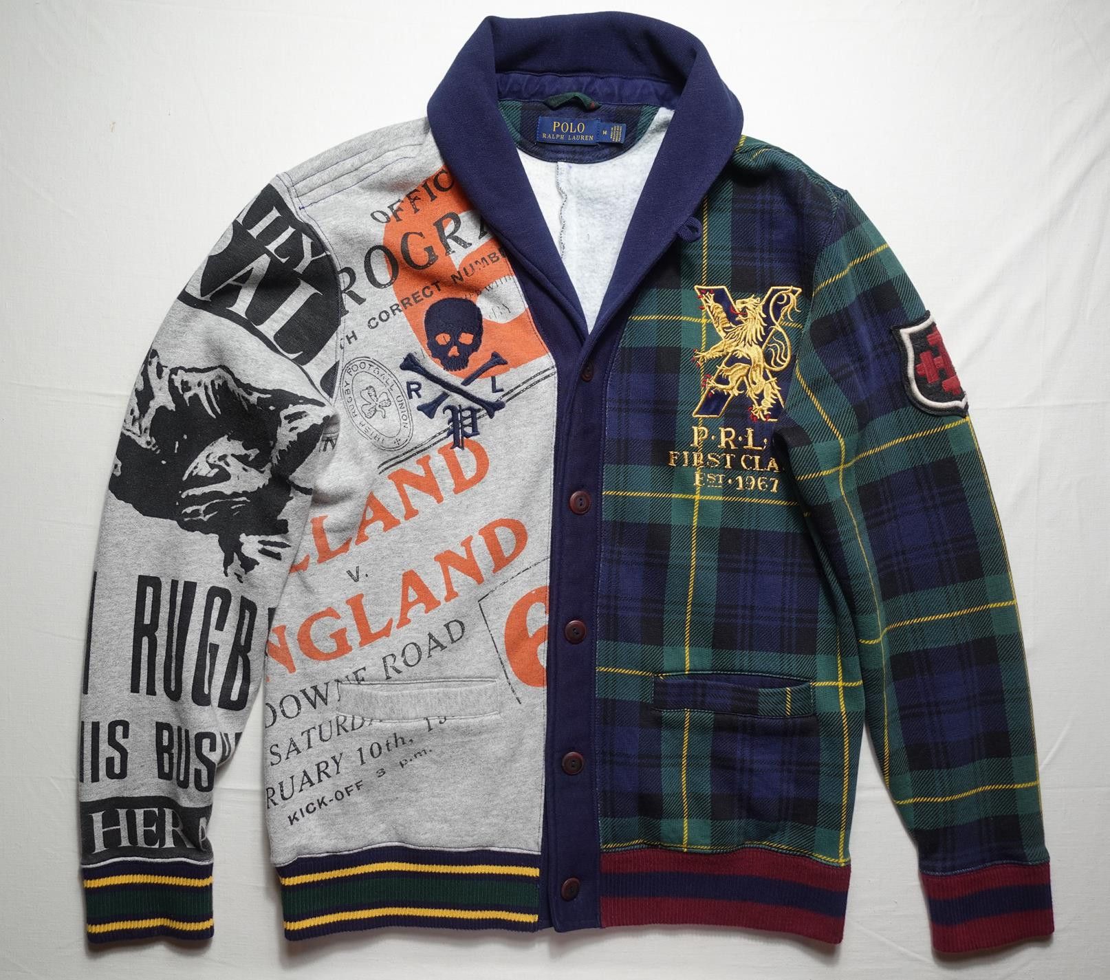 Polo Ralph Lauren Cardigan Sweater Patchwork Varsity Rugby M