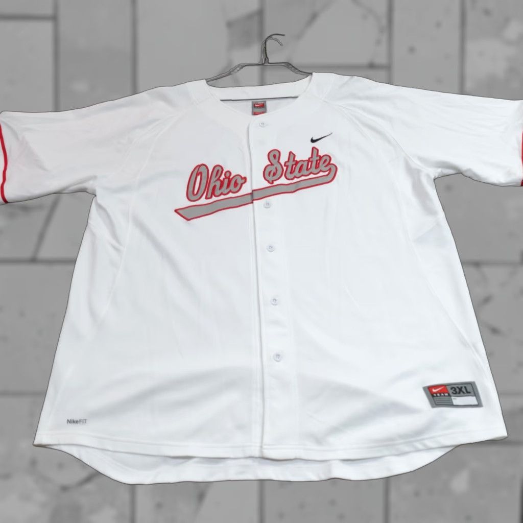 Nike VINTAGE Nike Ohio State Jersey Shirt 3XL White Baseball Mens Size US XXL / EU 58 / 5 - 1 Thumbnail