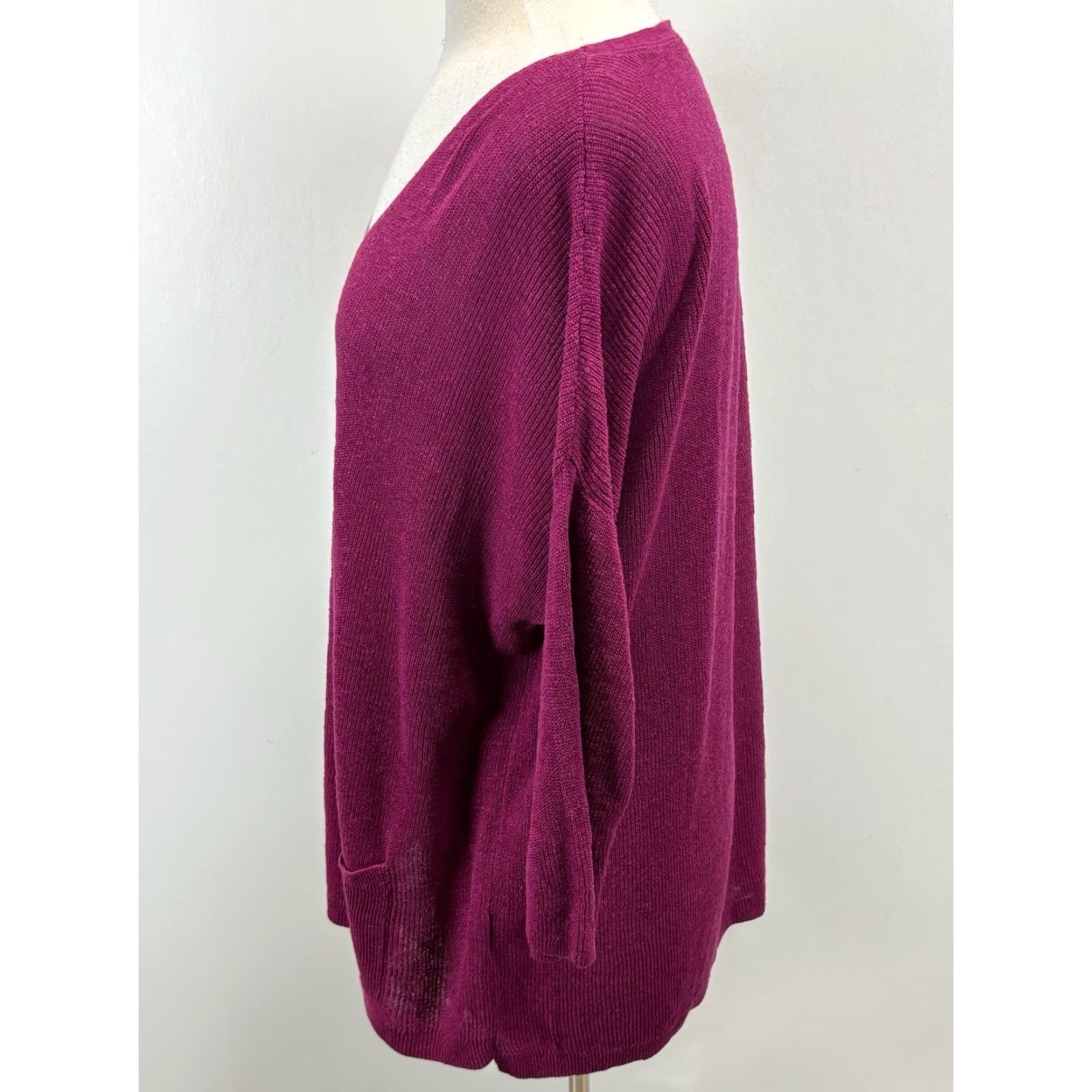J. Jill J. Jill Linen Blend Knit Sweater XL Fuchsia V-Neck Slouchy Coastal Breathable Womens Pullover Knit Shirt Size XL / US 12-14 / IT 48-50 - 2 Thumbnail