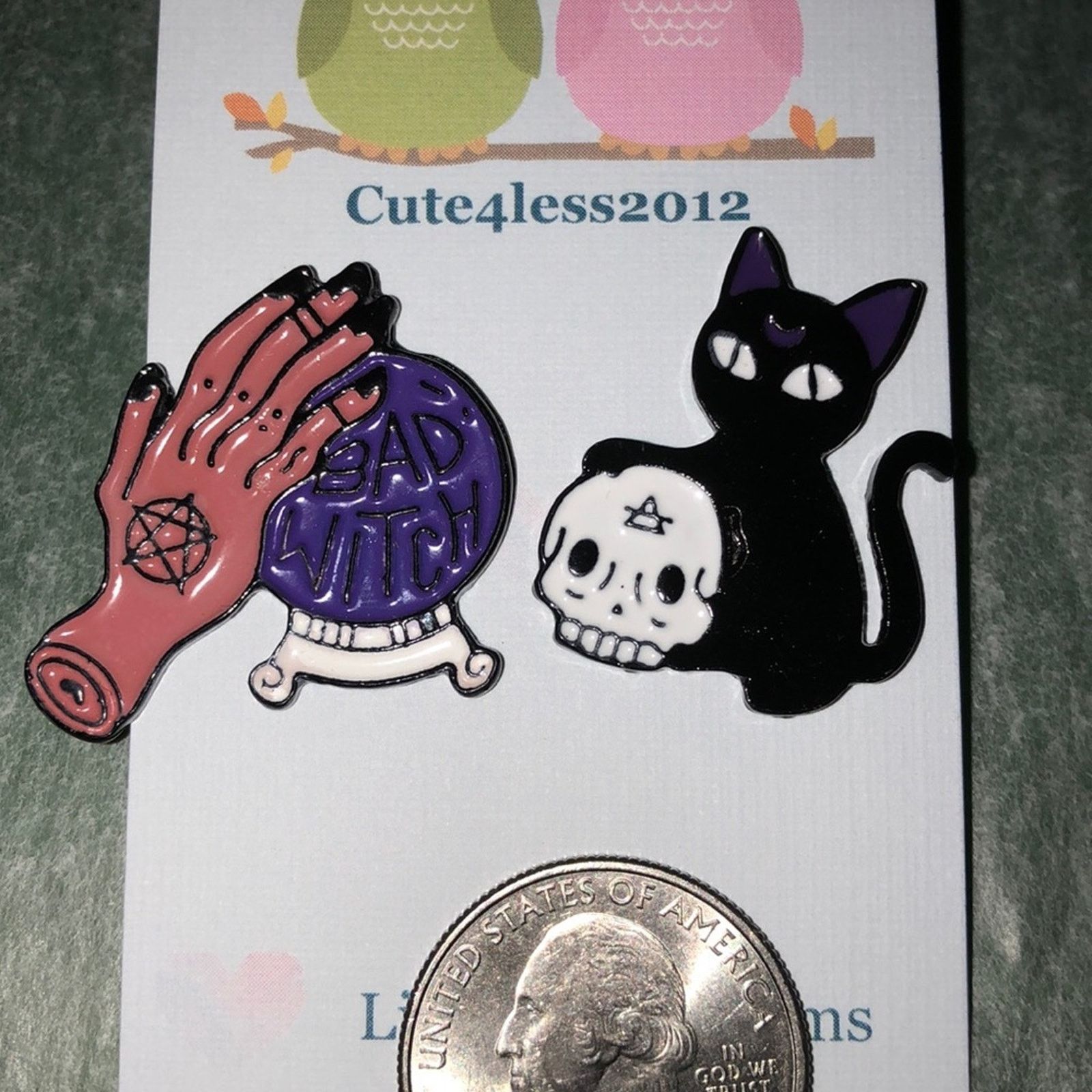 Other 2 Piece Pin Brooch Black Cat Bad Witch Halloween Size ONE SIZE - 1 Thumbnail