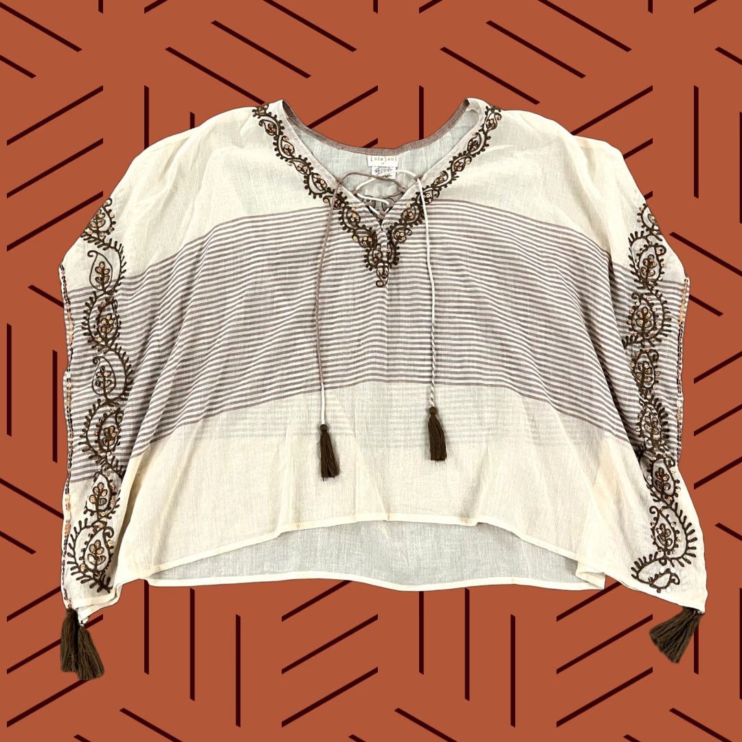 Vintage Lula Soul Women's Vintage Boho Sequin Sheer V-Neck Sleeveless Blouse Medium Brown Festival Casual Size M / US 6-8 / IT 42-44 - 1 Thumbnail
