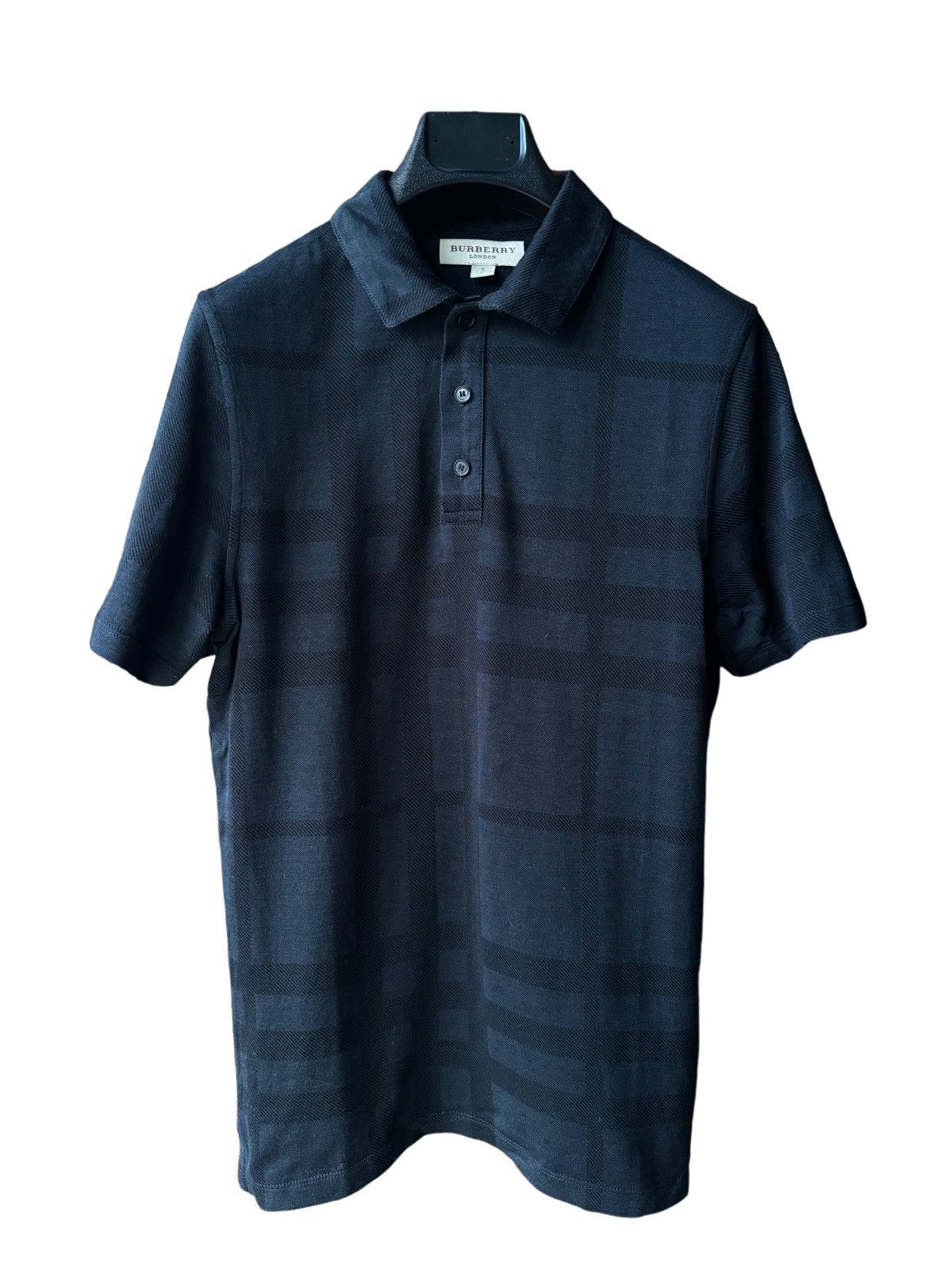 image of Burberry Check Cotton Polo Shirt in Navy, Men's (Size Small)