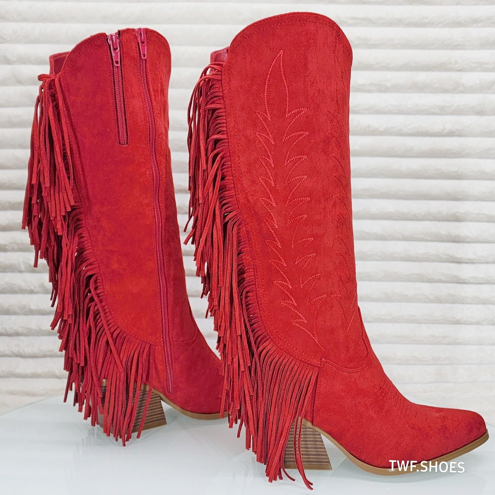Other Dusty Roads Red Faux Suede Back Fringe Western Cowgirl Boots Size US 10 / IT 40 - 9 Thumbnail