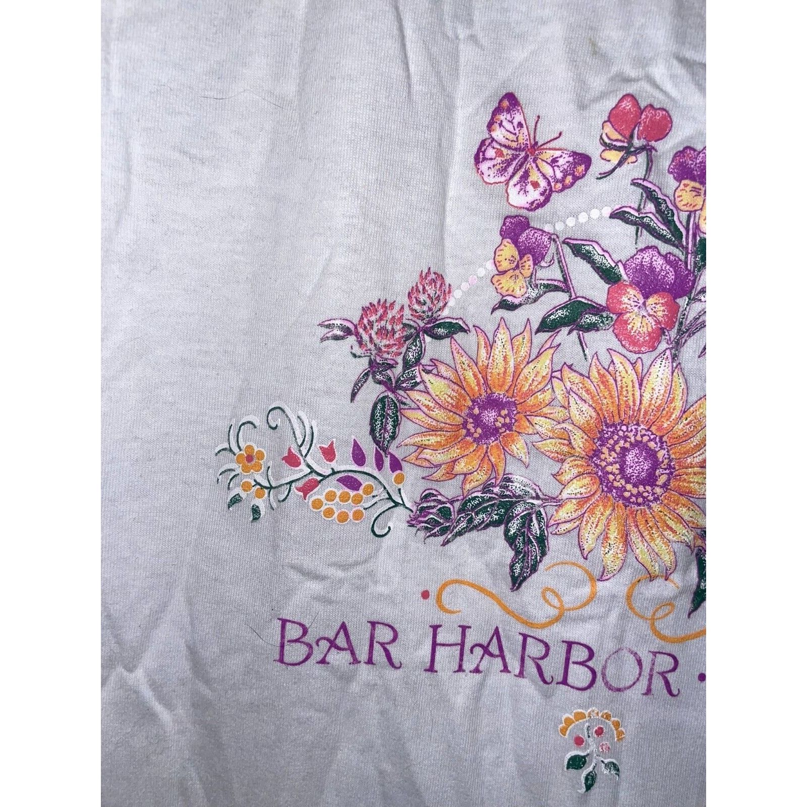 Jerzees × Vintage Vintage Bar Harbor Maine Shirt Flower Garden White L Tee Size L / US 10 / IT 46 - 3 Thumbnail