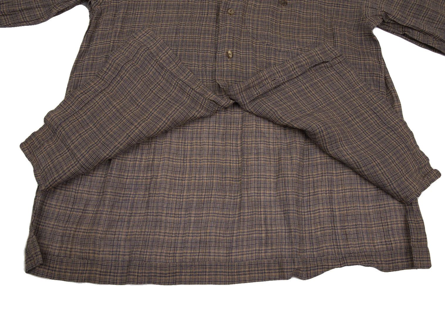 Issey Miyake Linen Check Band Collar Shirt in Beige and Blue, M Size US M / EU 48-50 / 2 - 11 Thumbnail