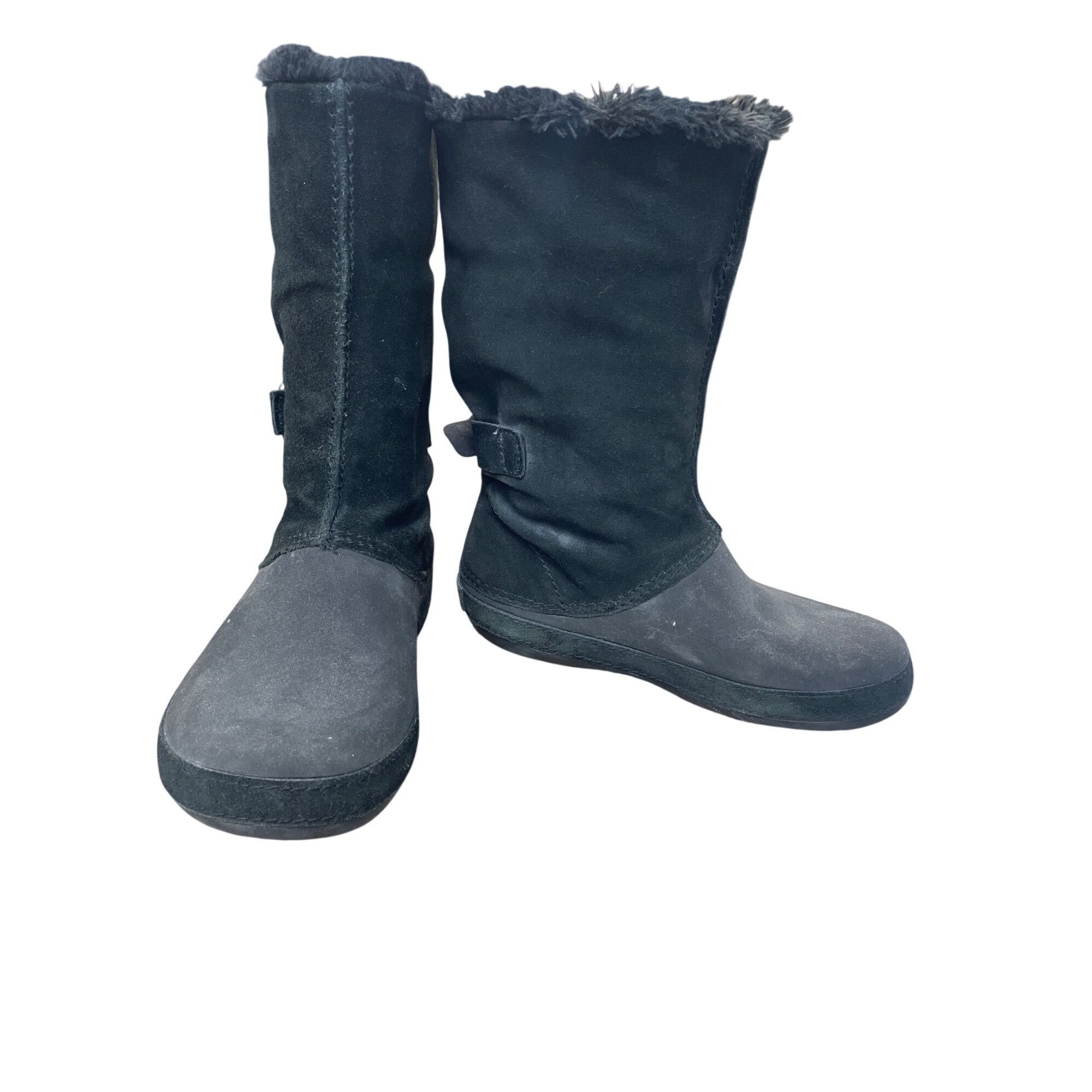 Crocs Crocs Faux Leather Fur Lined Womans Black Mid Calf Winter b Size US 8 / IT 38 - 1 Thumbnail