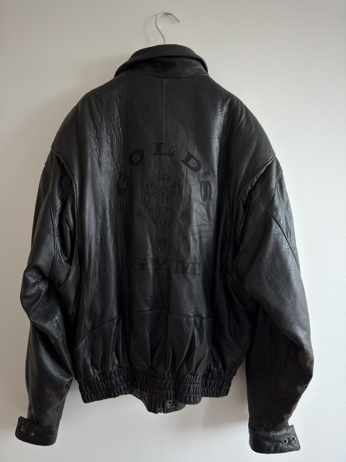 Vintage *RARE* GOLD’S GYM 90s BOMBER LEATHER JACKET BODYBUILDING Size US L / EU 52-54 / 3 - 11 Thumbnail