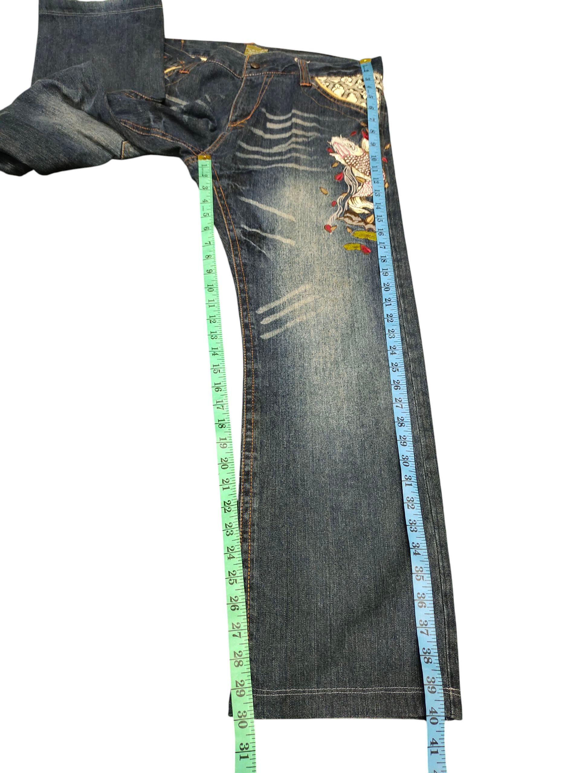Karakuri Tamashii Vintage Seku Sukajan Koi Embroidered Denim Jeans Karakuri Size US 35 - 16 Thumbnail