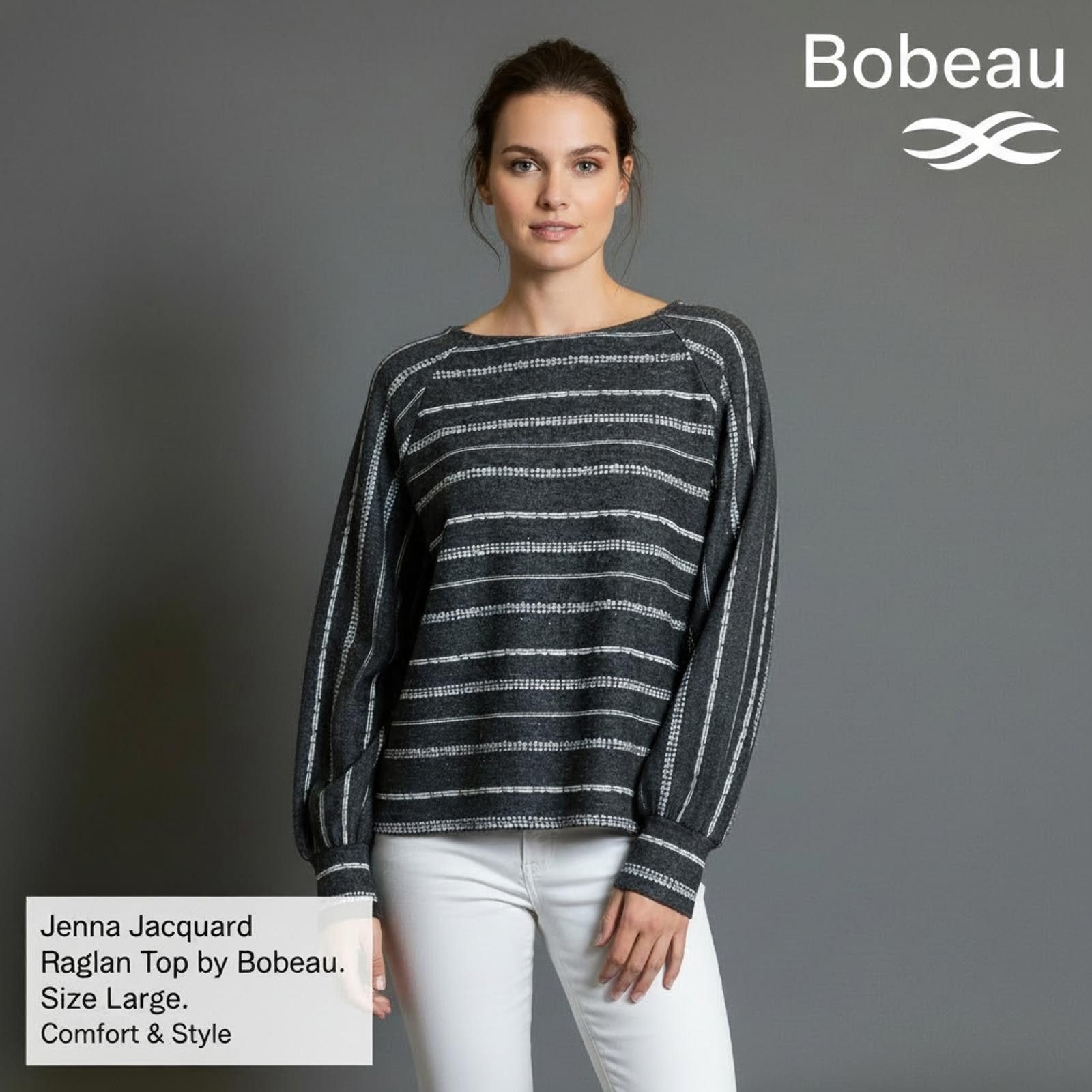 Other Jenna Jacquard Raglan Top by Bobeau - Large Size L / US 10 / IT 46 - 2 Thumbnail