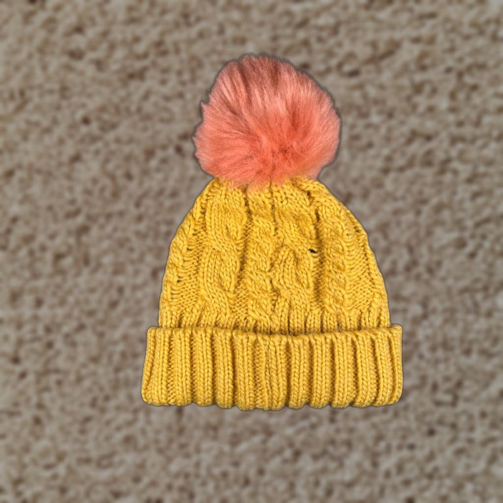 Kyi Kyi Beanie Toque Womens One Size Yellow Pink Knit Wool Blend Winter Ski Pom Hat Beanie Womens Wool Blend Knit 2000s Outdoor Ski Mens Womens Girls?