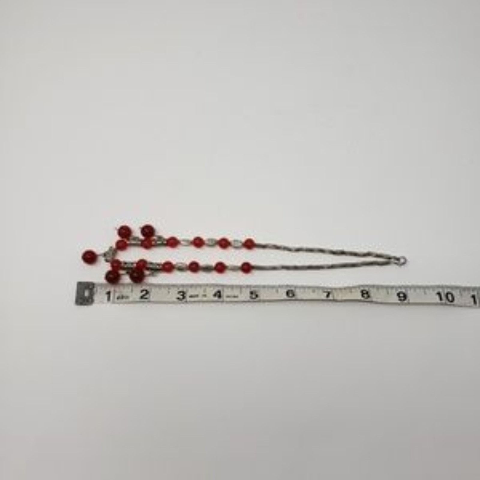 Other Silver & Cranberry Red Beaded Dangle Post-Hung Necklace Size ONE SIZE - 5 Thumbnail