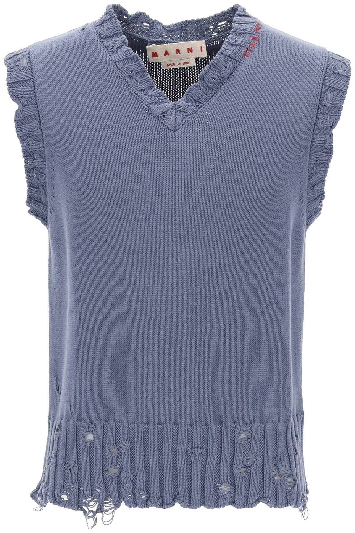 image of Marni Destroyed-Effect Vest In Cotton Size Eu 50 For Men in Celeste