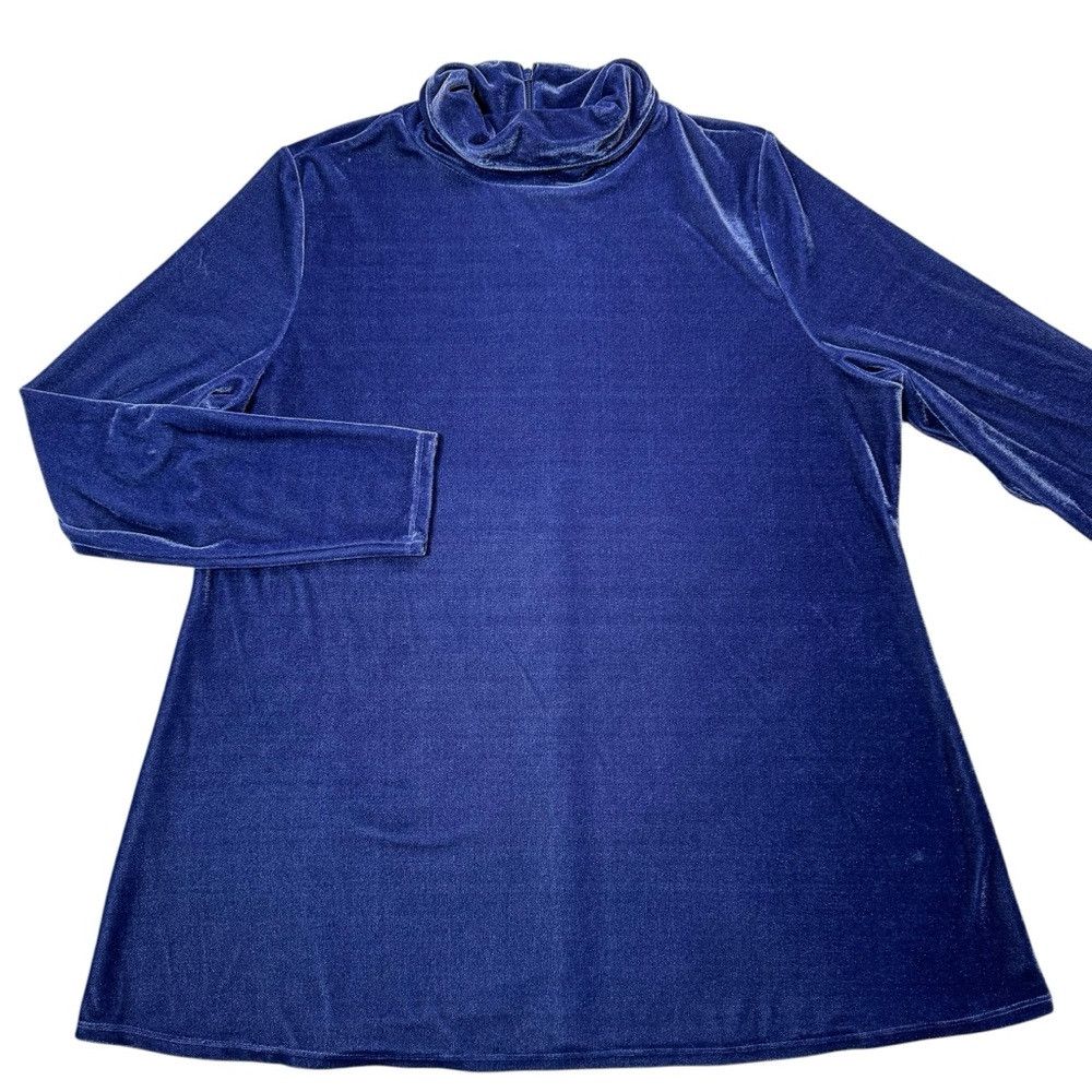 Soft Surroundings Soft Surroundings Velvet Long Sleeve High Neck Blue Top Siz Size L / US 10 / IT 46 - 2 Thumbnail