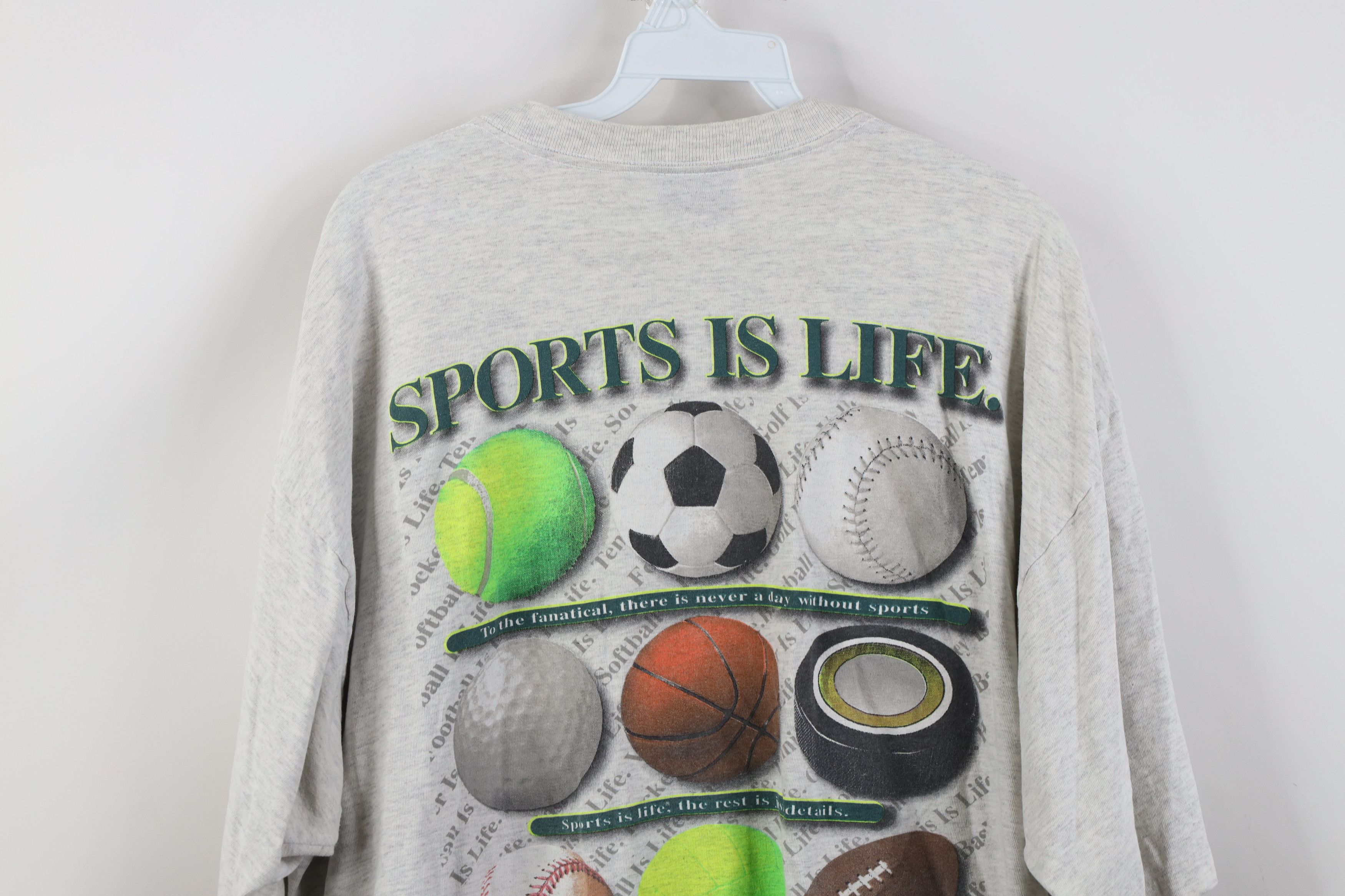 Vintage Vintage 90s Streetwear Sports Is Life T-Shirt Gray USA Size US XXL / EU 58 / 5 - 15 Thumbnail