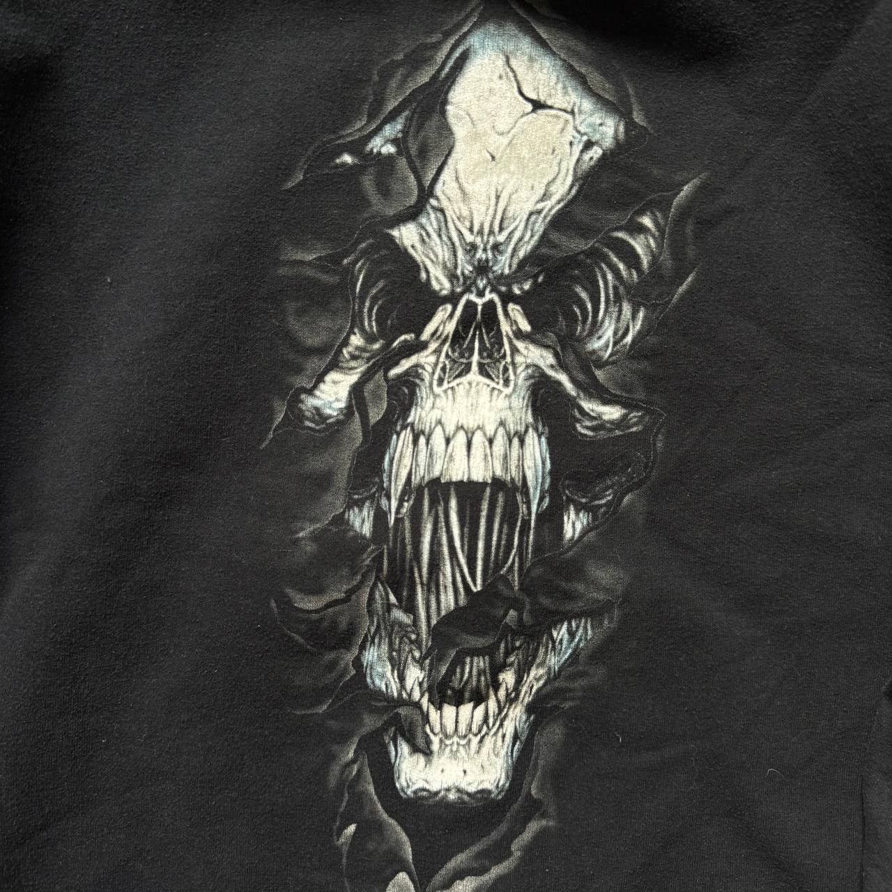 Japanese Brand Japanese Vintage Moto Punk Skull Goth Zip Baggy Black Hoodie Size US L / EU 52-54 / 3 - 6 Thumbnail