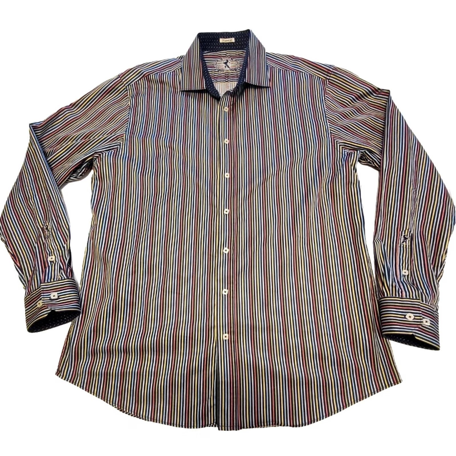 BUGATCHI BUGATCHI Multicolored Striped 100% Cotton Sport Shirt XL Men Dress Shirt Long Sleeve Button-Down Collar Womens? No Size US XL / EU 56 / 4 - 2 Thumbnail