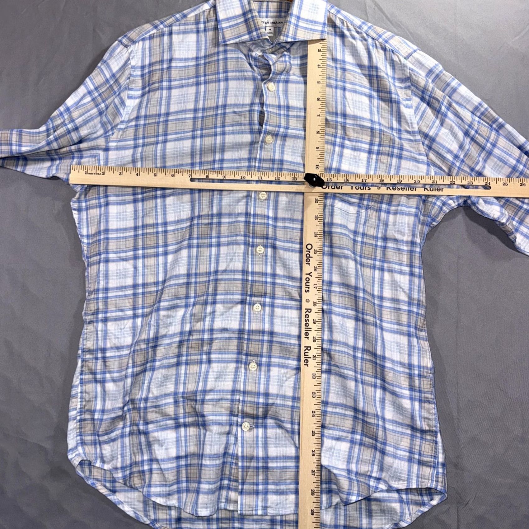 Peter Millar Peter Millar Shirt Mens Medium Blue Tan Plaid Button Front Long Sleeve Casual Shirt Size US M / EU 48-50 / 2 - 7 Thumbnail