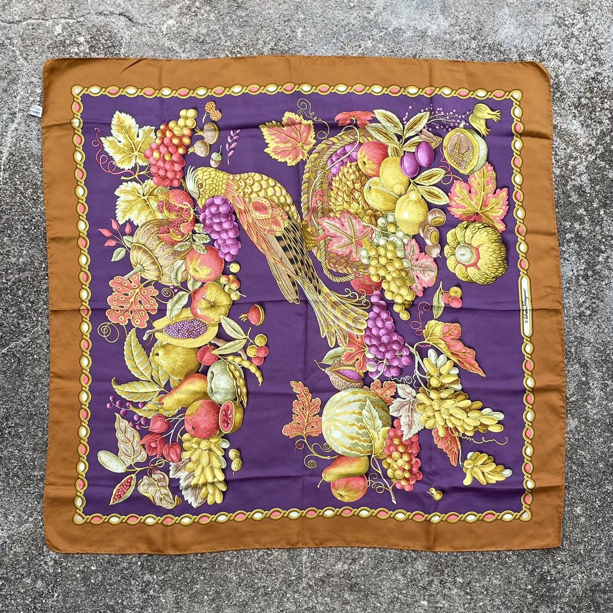 Salvatore Ferragamo × Vintage Vintage Salvatore Ferragamo Silk Scarf with fowl & harvest Size ONE SIZE - 4 Thumbnail