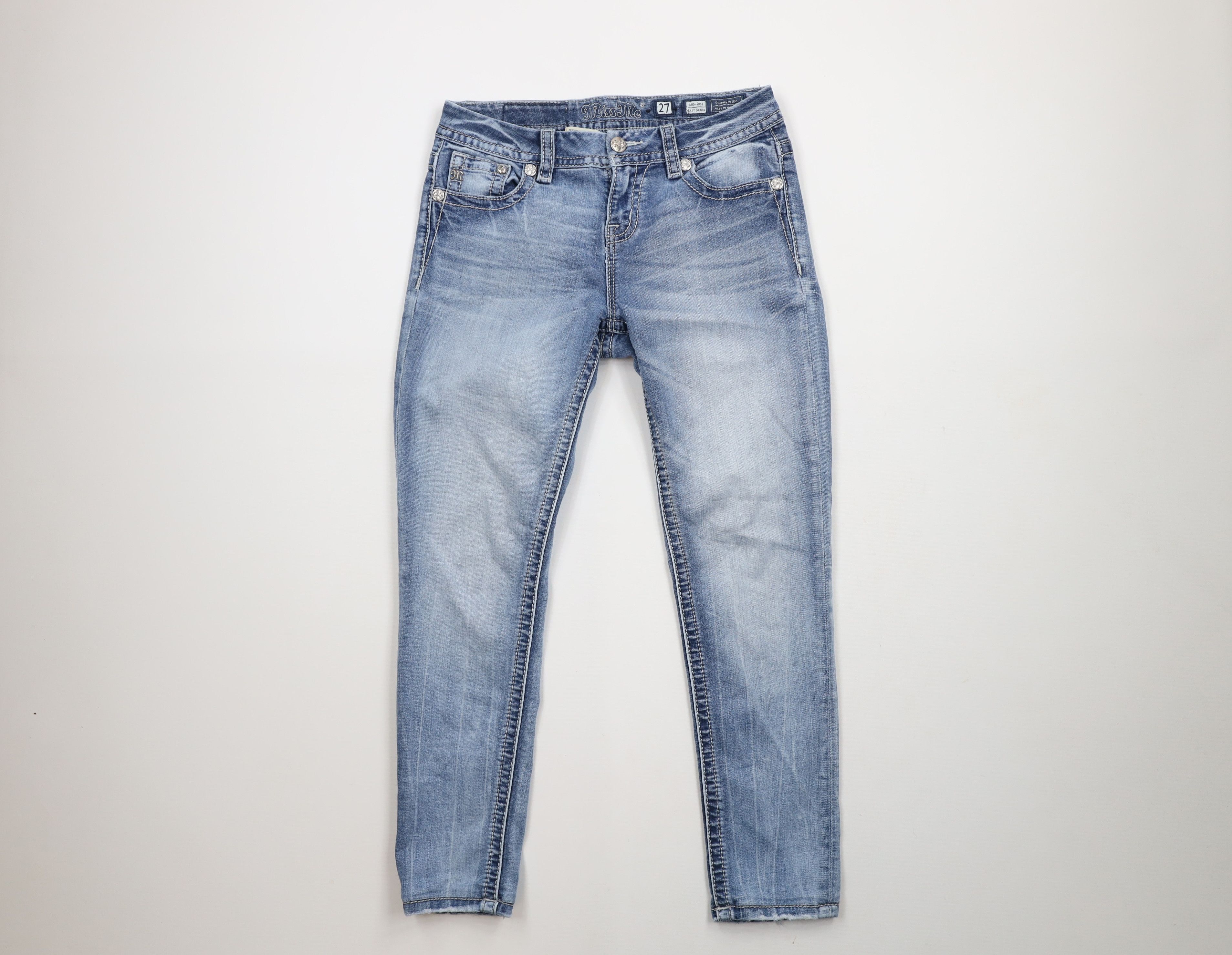 Miss Me × Vintage Miss Me Jeweled Stretch Mid Rise Easy Skinny Denim Jeans Size 27" / US 4 / IT 40 - 1 Thumbnail