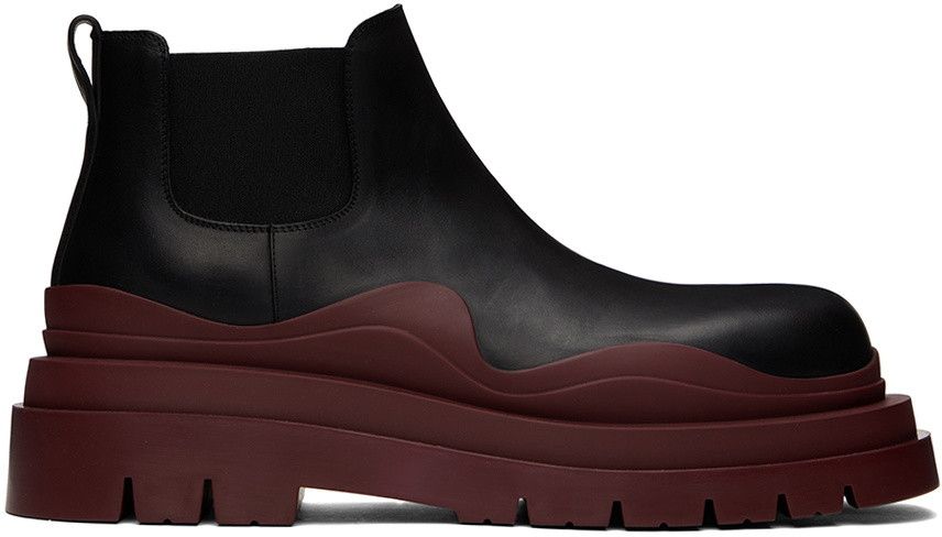 Bottega Veneta Black Tire Chelsea Ankle Boots with burgundy sole Size US 12.5 / EU 45-46 - 1 Thumbnail