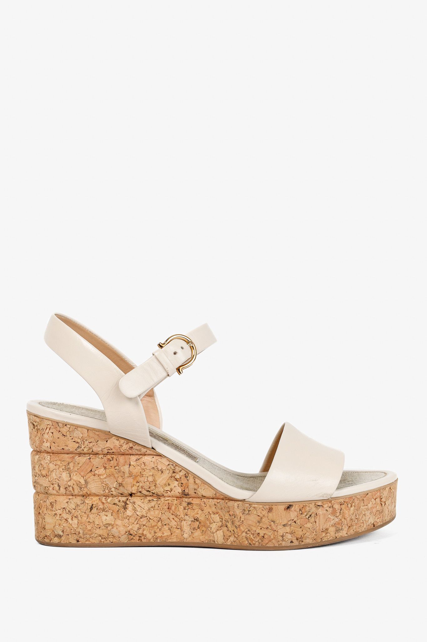Salvatore Ferragamo Salvatore Ferragamo Madea Cream Leather & Cork Wedge Sandals Size US 8 / IT 38 - 1 Thumbnail