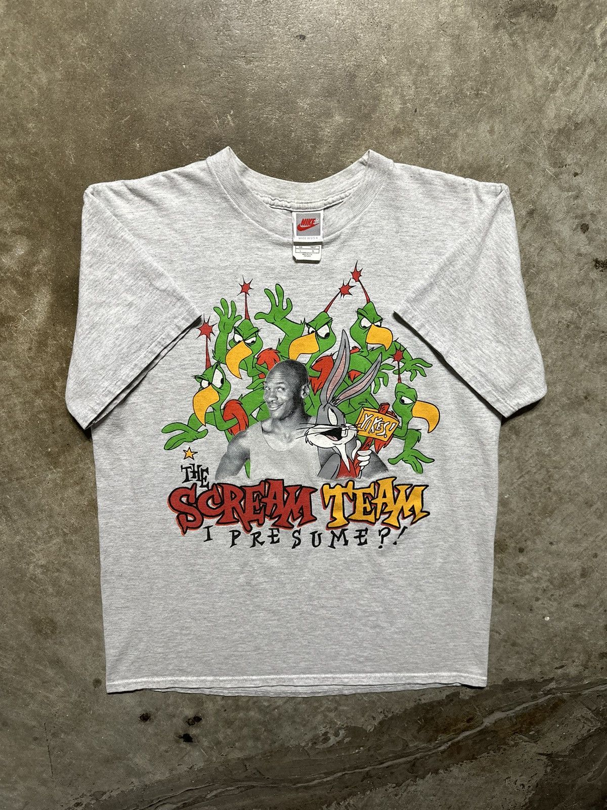 image of Jordan Nike Crazy Vintage 1993 Nike Jordan Looney Tunes Scream Team Tee in Grey, Men's (Size Large)