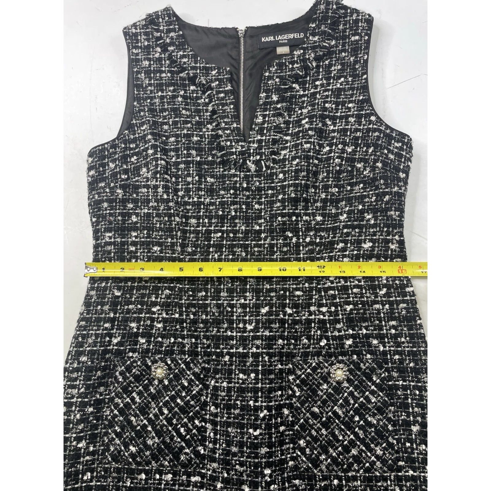 Karl Lagerfeld Karl Lagerfeld Womens Knit Tweed Front Pocket Knee Length Shift Dress Size 6 Size M / US 6-8 / IT 42-44 - 6 Thumbnail