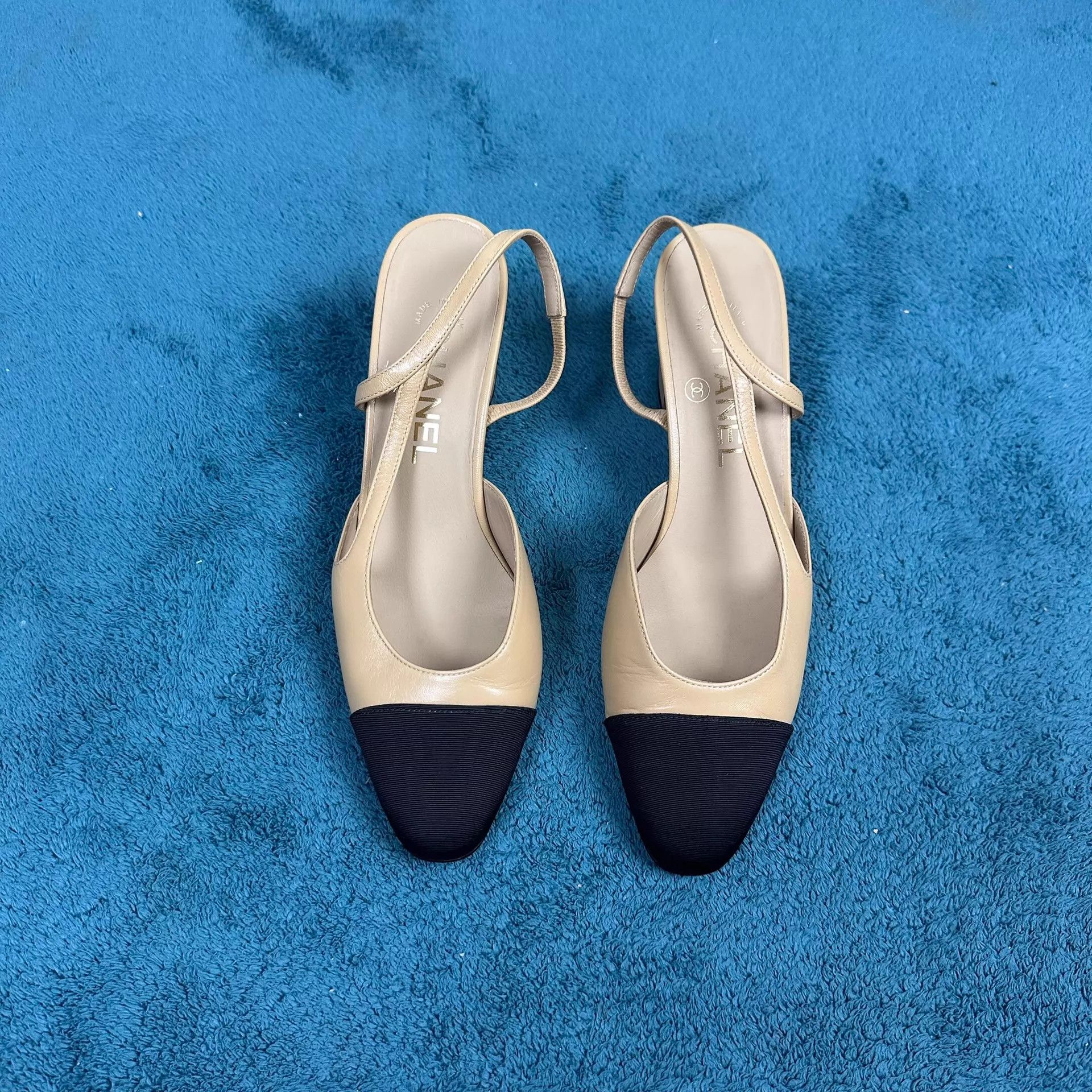 Chanel Chanel Beige Back-Tie Chunky Heel Pumps 36.5 New Size US 6 / IT 36 - 1 Thumbnail