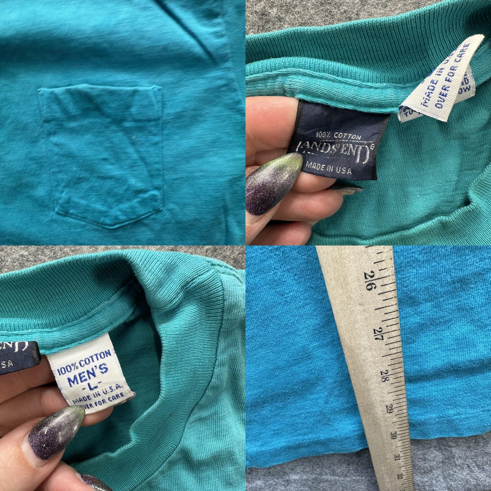 Lands' End VINTAGE Lands' End Shirt Mens Large Teal Pocket Tee 100% Cotton Made USA 90s Size US L / EU 52-54 / 3 - 8 Thumbnail